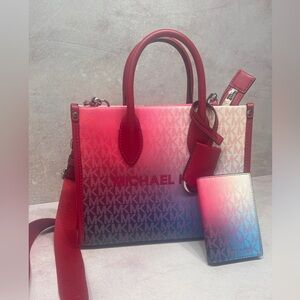 Michael Kors Mirella XS Shopper Tote & Matching Card Case Dark Raspberry Ombre
